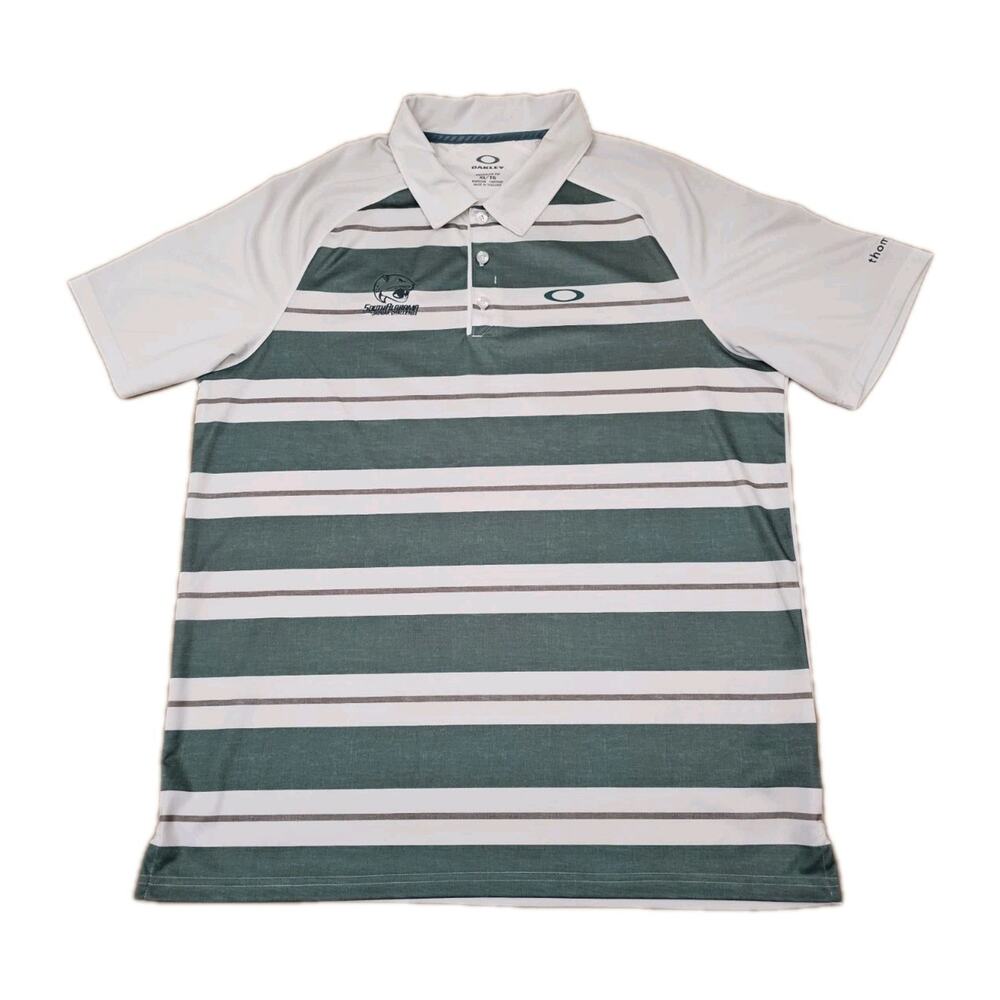 Oakley Hydrolix Golf Polo Shirt Size XL White Green Striped